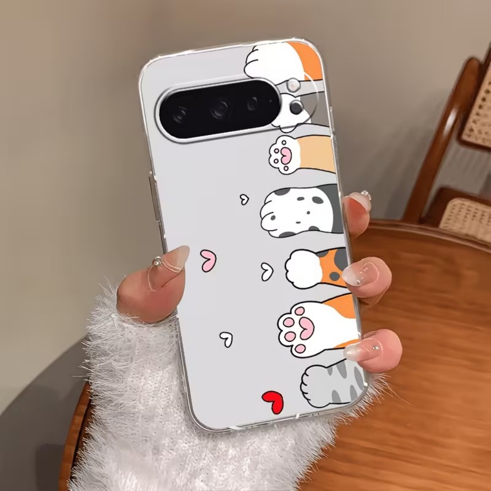 Google Pixel 9 - Cartoon Cat Paw Print Crystal Clear